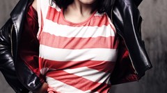 Dark woman fashion Leather Jacket artistic striped clothing