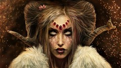 Dark woman horns yellow eyes demons digital art devil girl 