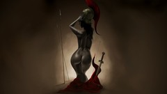 Dark woman weapons ass Spartan Swords helmets spears brunettes 