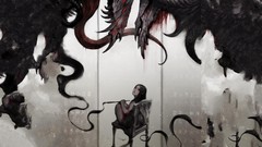 Darkness black dark woman blood Monsters artist horror lonely 