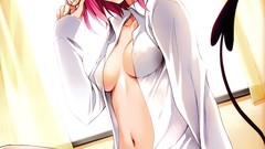 Darkness pink hair anime girls purple eyes tails to-love-ru 