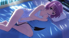 Darkness pink hair smiling short hair purple hair purple eyes 