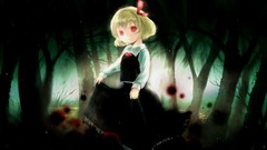 Darkness Trees dark dress red eyes bows outdoors blondes anime 