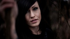 Darkness woman close-up lips faces brunettes piercings black 