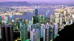 Dawn China Hong Kong City Lights shining cityscapes