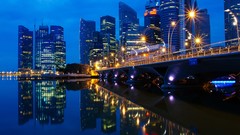 Dawn Skyscrapers morning Singapore City Lights Bridges 