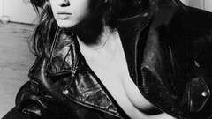 Dead brown eyes brunettes cleavage Leather Jacket supermodels 