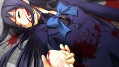 Death blood tears Ribbons long hair closed eyes school uniforms 