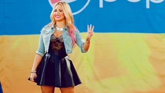 Demi lovato blondes smiling miniskirts