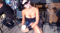 Denise milani cleavage huge boobs black top