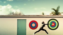 Design circles hoodies doors jumping brick wall street art