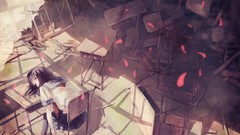 Desks anime girls brown eyes classroom school uniforms short 