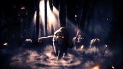 Desktopography artwork Animals glowing eyes big cats dark