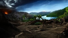 Desktopography artwork landscape sky nature digital art volcano