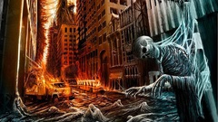 Destruction buildings skeletons artwork
