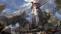 Destruction Dragons ruins cities science fiction fantasy art