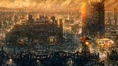 Destruction ruins science fiction cityscapes