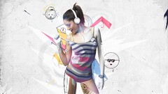 digital art artwork Women closed eyes headphones colorful model