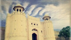 digital art building castle sky blue low-angle