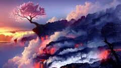 digital art cherry blossom fantasy art lava nature landscape