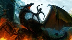 digital art fantasy art dragon wings soldier Fighting castle War