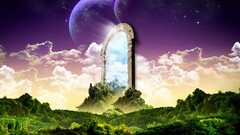 digital art fantasy art nature Mountains clouds landscape gates