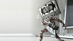 digital art guitar audio cassete musical instrument robot render