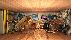 digital art interior artwork headphones couch TV bottles room