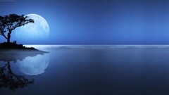 digital art moon nature blue