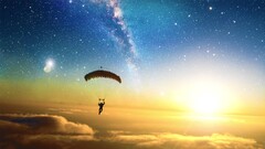 digital art skydiving sun Stars clouds liquicity parachutes sky