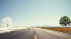 digital art winter summer road landscape