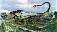 Dinosaurs artwork Tylosaurus Elasmosaurus