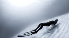 Diver underwater monochrome