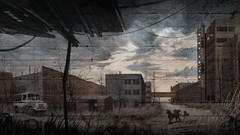 Dogs abandoned cityscapes artwork post-apocalyptic 