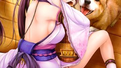 Dogs blush pink hair anime girls green eyes original characters