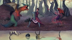 Dogs Dragons Knights Fighting artwork fantasy art