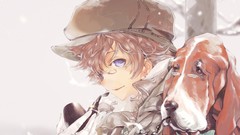 Dogs glasses hats pipes blue eyes brunettes short hair anime 