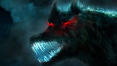 Dogs Monsters paintings red eyes drawings demons grim