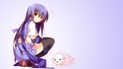 Dogs scarfs blue hair long hair anime girls brown eyes school 