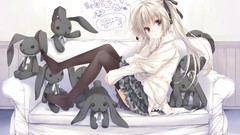 Dolls Anime blondes skirts long hair anime girls school 