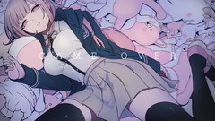 Dolls bows skirts pink eyes anime girls brunettes school 