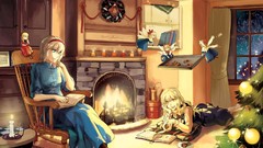 Dolls Christmas sitting blondes anime girls indoors witches 