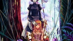 Dolls dress Jewelry Throne Ribbons long hair anime girls green 