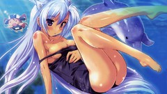 Dolphins Anime underwater anime girls purple eyes undressing 
