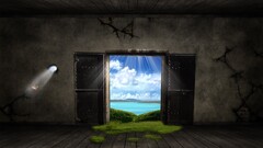 door Birds digital art landscape sun rays nature