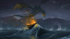 dragon sailing ship fantasy art fire rigging (ship) vehicle Sea