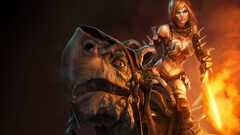 dragon Women fantasy art sword golden axe fire video game art