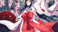 Dragons Anime dress red eyes anime girls flower petals keg 