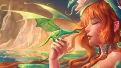 Dragons anime girls fantasy art