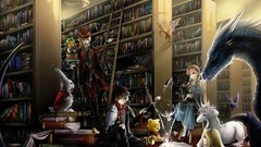 Dragons Anime Manga Alice in Wonderland Library harry potter 